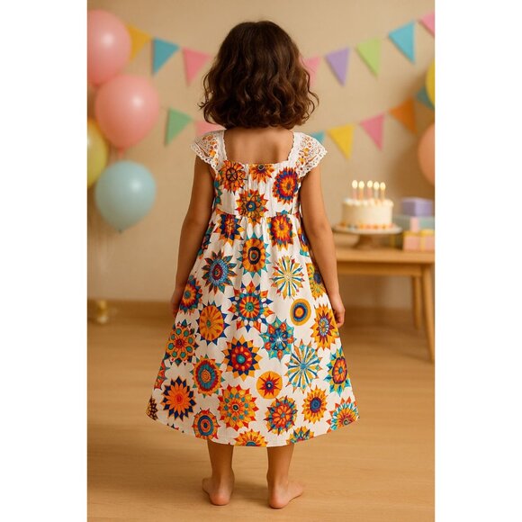 Floral Princess Toddler Girl Dress 4 Bohemia Button Lace Sleeveless Sunflower - Picture 5 of 7